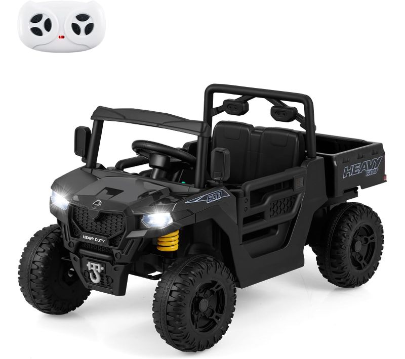 Voiture Électrique Enfant 12v Télécommande, Benne, LEDs, Charge 30 Kg, 3-8 Ans ,noir