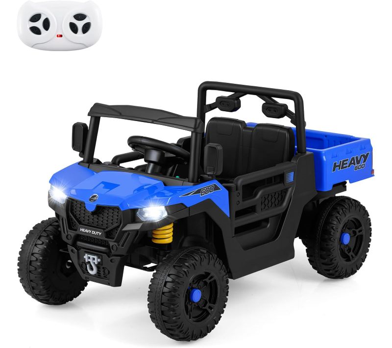 Voiture Électrique Enfant 12v Télécommande, Benne, LEDs, Charge 30 Kg,3-8 Ans,bleu Marine