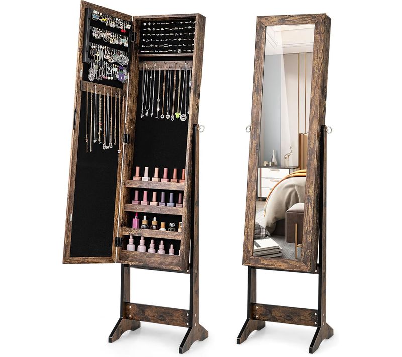 Armoire à Bijoux Sur Pied 35x30x144cm, Miroir Psyché, 3 Positions Réglables ,industriel