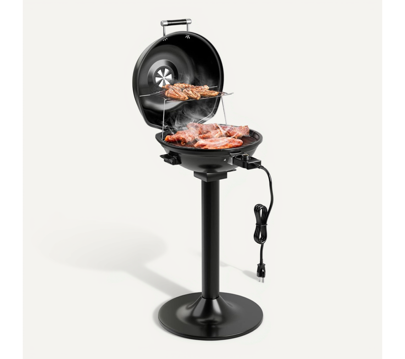 Barbecue Électrique 1600w Extérieur,grille Amovible Antiadhésive,température Réglable,noir