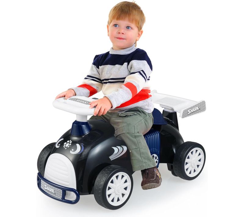 Porteur Enfant Forme Police,volant Musique, Coffre Jouets,charge 15kg 19-36 Mois ,noir+bleu