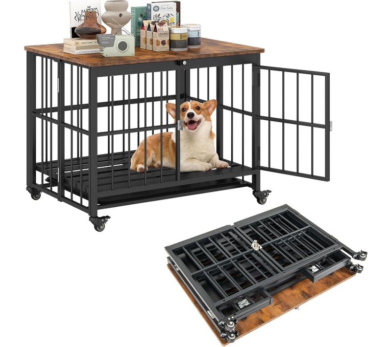 Cage Pour Chien Pliable 80 X 61 X 64cm à Roulettes, Plateau Amovible, Charge 140kg,noir
