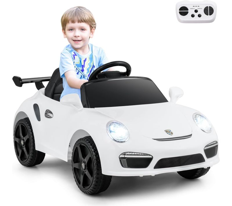 Voiture Électrique Enfant Porsche 12v,télécommande,phares Musique,charge 30kg 3-8 Ans ,blanc