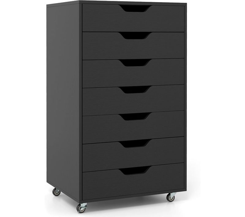 Caisson De Bureau à Roulettes, Meuble Rangement Bureau 7 Tiroirs, 48 X 40 X 87 Cm，noir
