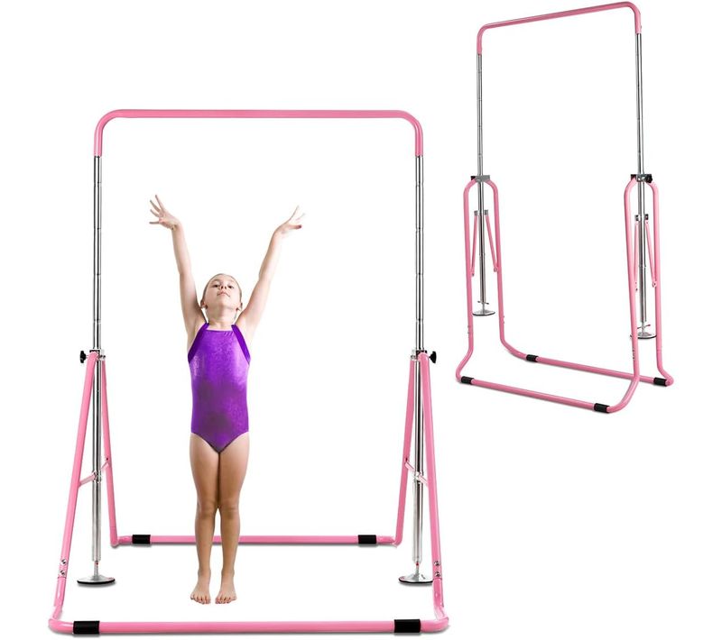 Barre Gymnastique Extensible 90-137cm, Structure Triangulaire, Charge 68kg (rose)