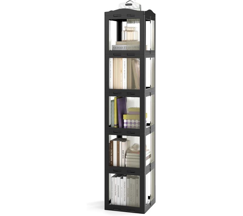 Bibliothèque Pliante Rotative, Étagère Tournante à 360°, Bibliothèque à 5 Niveaux, Noir