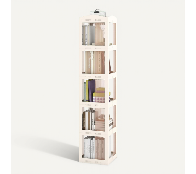 Bibliothèque Pliante Rotative, Étagère Tournante à 360°, Bibliothèque à 5 Niveaux, Blanc