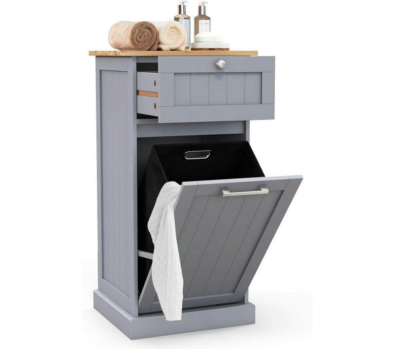 Meuble Salle De Bain Avec Tiroir,meuble Linge Placard 38l,panier à Linge Amovible,40x37x82cm,gris