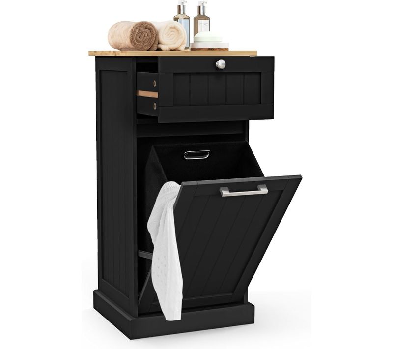 Meuble Salle De Bain Avec Tiroir,meuble Linge Placard 38l,panier à Linge Amovible,40x37x82cm,noir