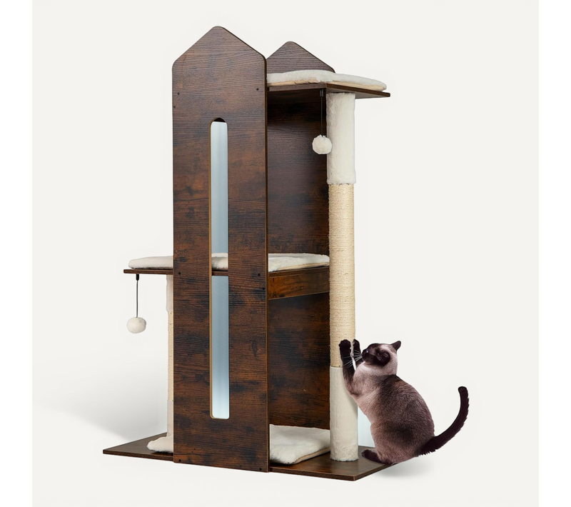 Arbre à Chat XL 120 Cm, 3 Plateformes, 2 Poteaux à Griffer En Sisal (80 X 40 X 120 Cm)