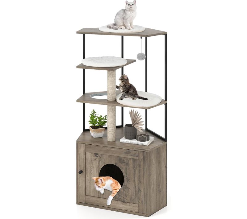 Arbre à Chat Avec Litiere Intégrée, 4 Plateformes, Arbre à Chat XXL, 78 X 50 X 138 Cm