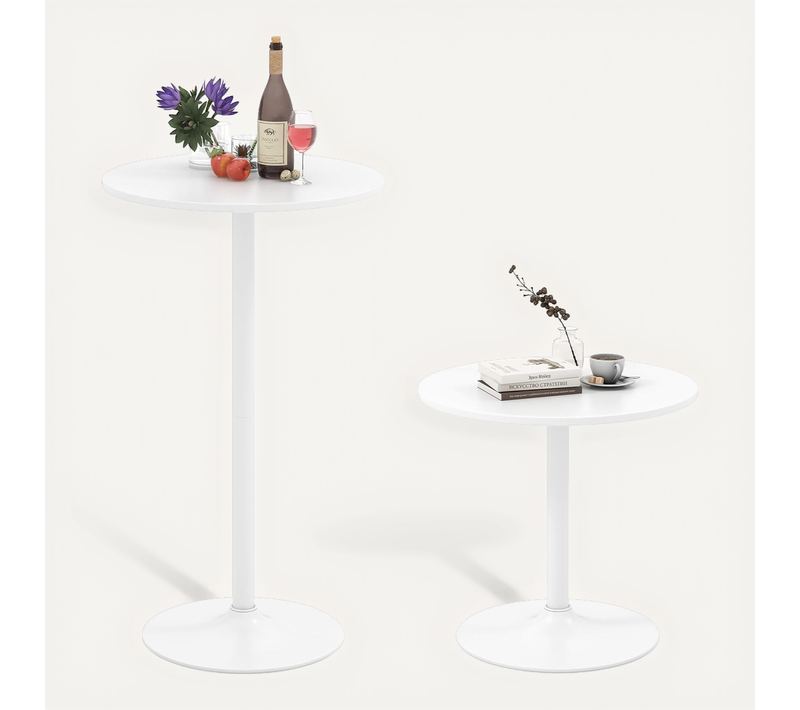 Table Bistrot Ronde, Table De Bar 101,5 Cm, Hauteur Transformable En Table Basse 56 Cm (blanc,2)