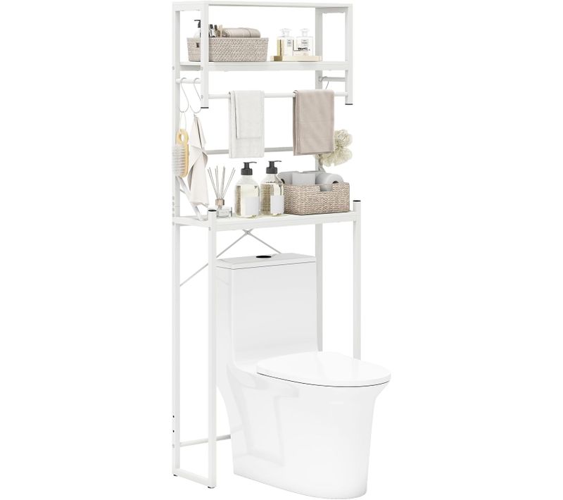 Étagère De Toilette, Meuble Wc, 3 Niveaux, Étagère De Salle De Bain,64 X 24 X 162 Cm, Blanc