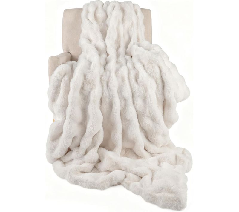 Couverture Polaire Flanelle, Plaid En Fausse Fourrure Chaude Et Moelleuse (150 X 200 Cm,blanc)
