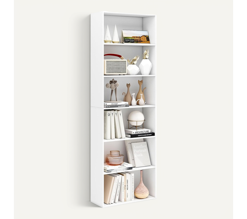Bibliothèque, Étagère Ouverte 6 Niveaux, Range-livres Au Sol, 178 Cm De Haut(blanc)