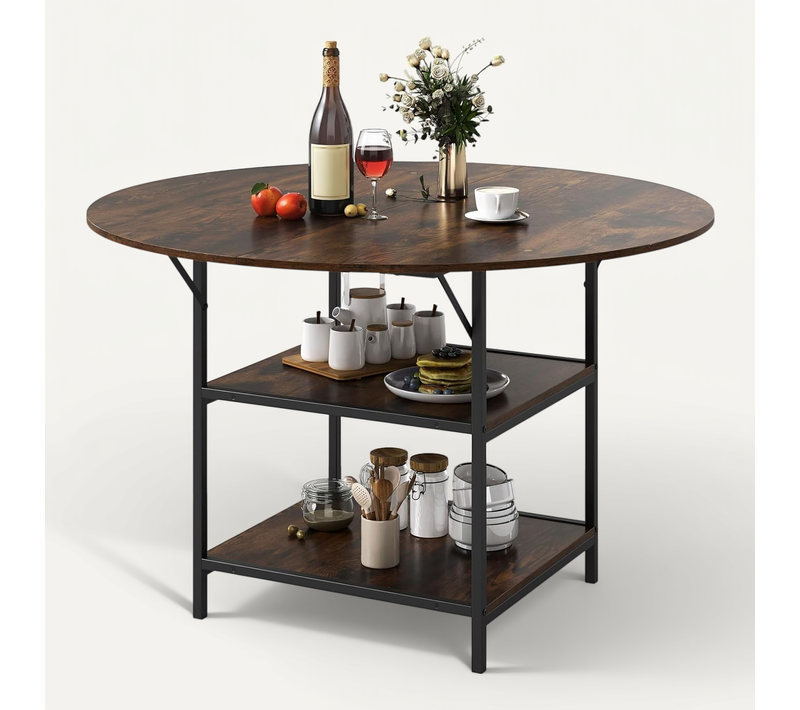 Table Ronde Salle Manger 120 Cm Pour 6 Personnes, Table De Cuisine (marron Rustique)