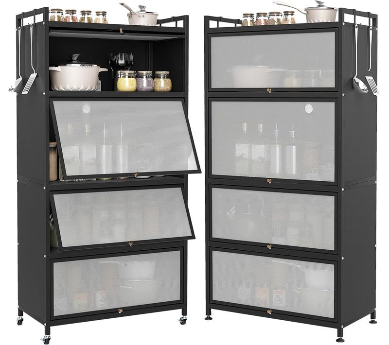 Meuble Cuisine Rangement 5 Niveaux,etagere Rangement En Fer,portes Battantes(80 X 40 X 162 Cm,noir)