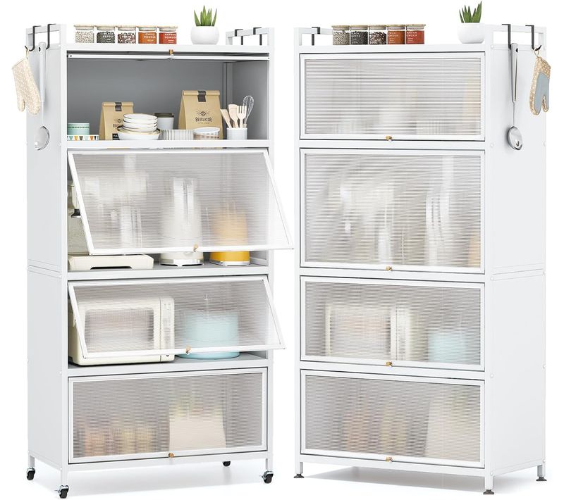 Meuble Cuisine Rangement 5 Niveaux,etagere Rangement En Fer,portes Battantes(80 X 40 X 162 Cm,blanc)