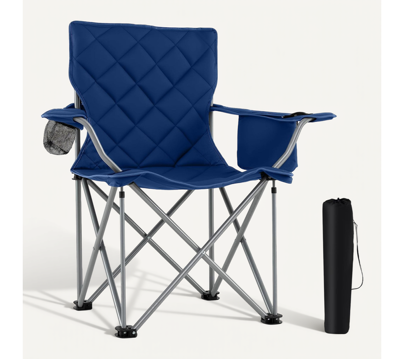 Chaise Pliante Camping, Fauteuil De Jardin Exterieur, Poche Isotherme, Porte-gobelet (bleu Marine)