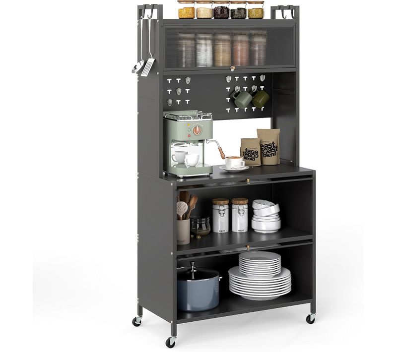 Meuble Cuisine Rangement 5 Niveaux,etagere Rangement En Fer,portes Battantes(80 X 40 X 164 Cm,gris)
