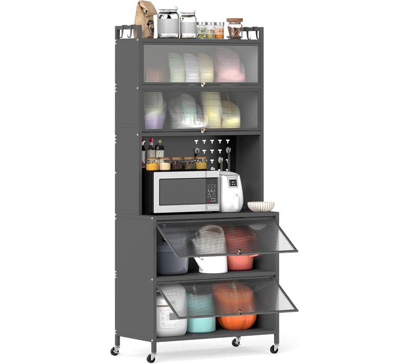 Meuble Cuisine Rangement 6 Niveaux,etagere Rangement Cuisine En Fer(80 X 40 X 182 Cm,gris)