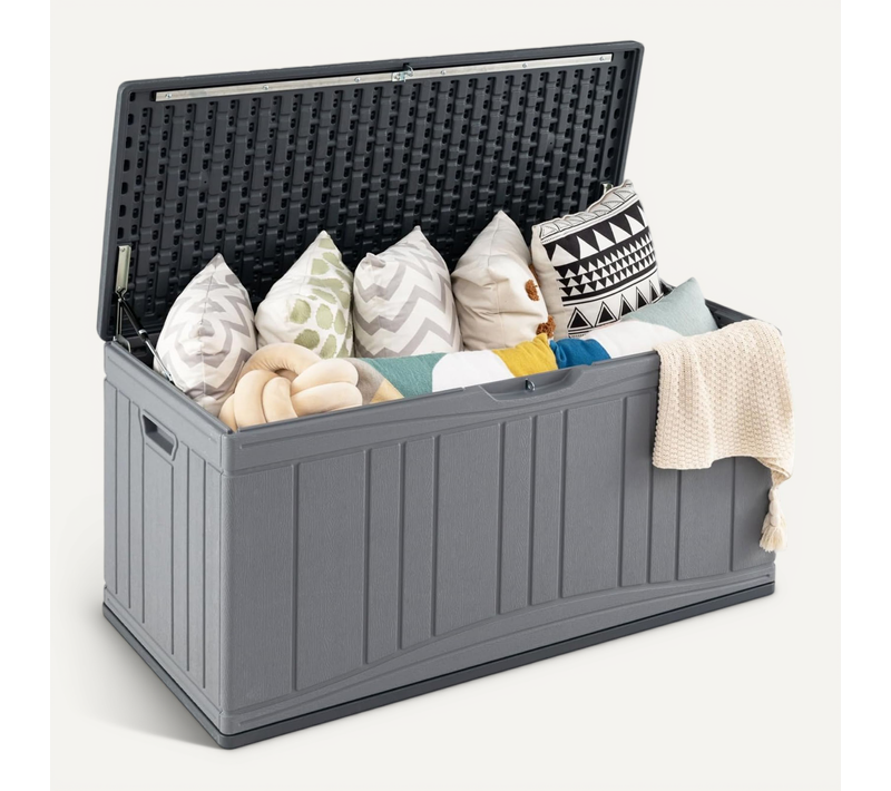 Coffre De Rangement 300 L,grand Conteneur En Hdpe Avec Vérins à Gaz Et Couvercle Verrouillable,gris