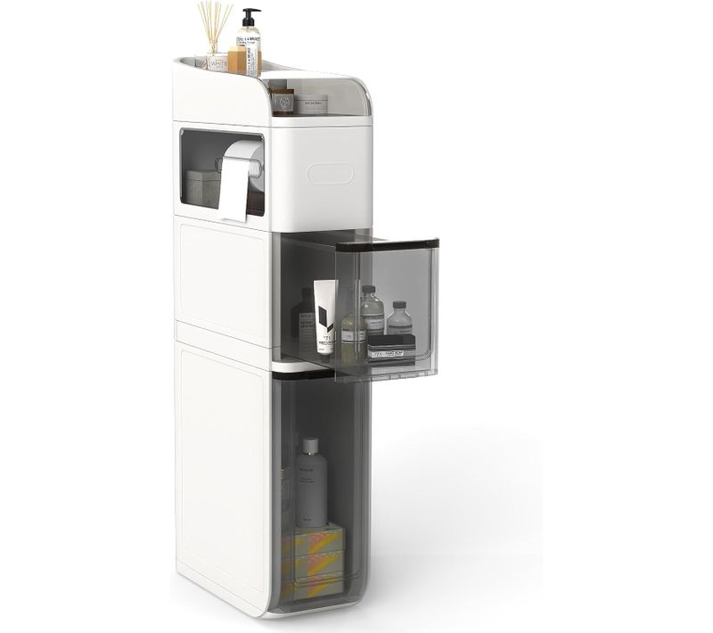Meuble Salle De Bain Étroit, Armoire De Rangement à Roulettes, Tiroirs Transparents Profonds (blanc)
