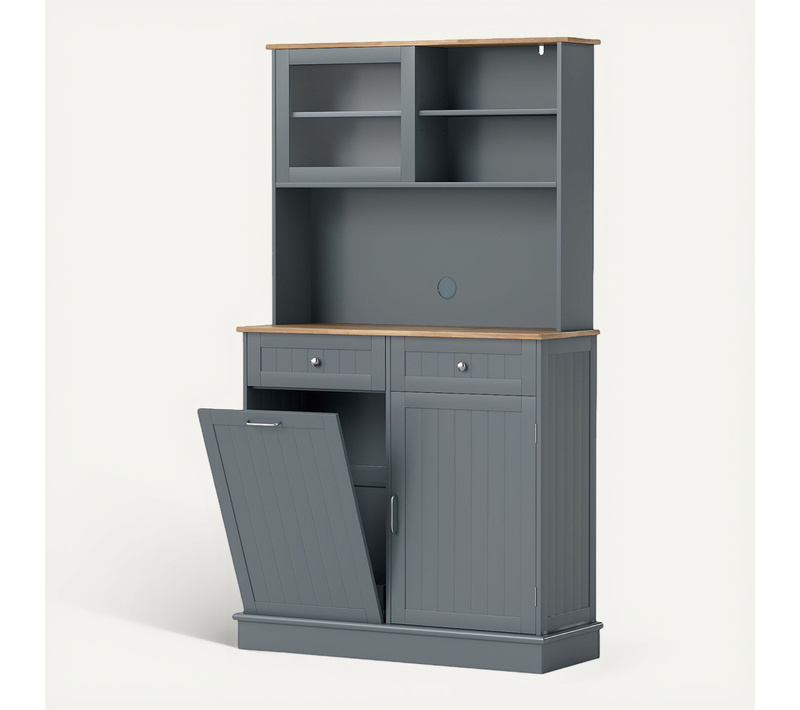 Buffet De Cuisine 2 Tiroirs,meuble Cuisine Avec Plan De Travail En Caoutchouc,placard Basculant,gris