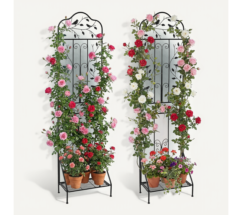 Lot De 2 Treillis De Jardin En Métal 189,5x50 Cm, Clôture Décorative Pour Plante Grimpante (noir)