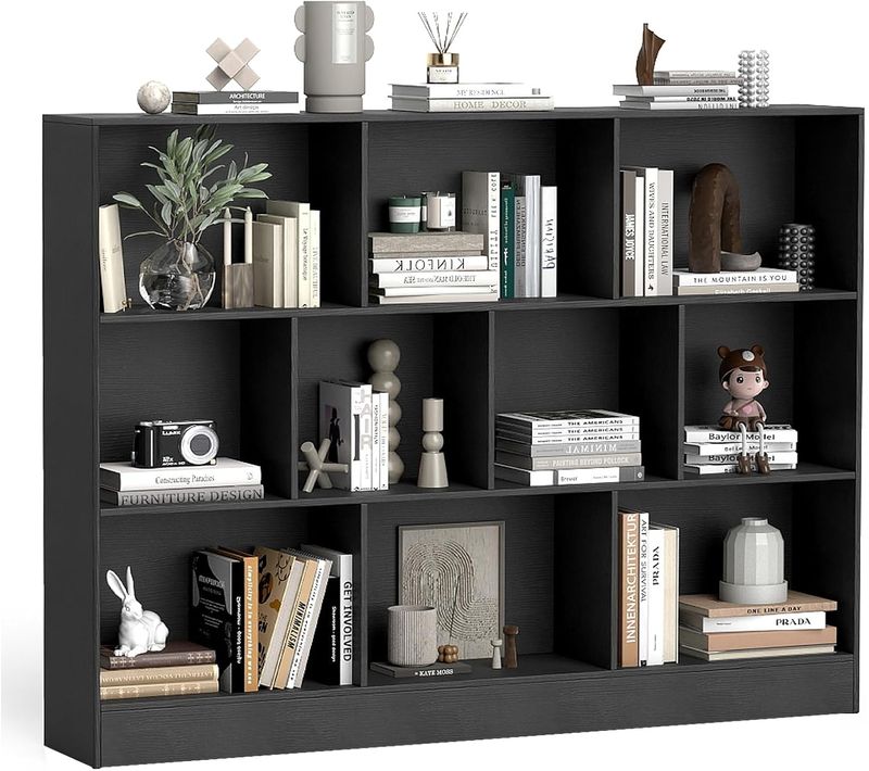 Bibliothèque Etagère à 10 Cases, Armoire De Rangement Autoportante à 3 Niveaux(noir)