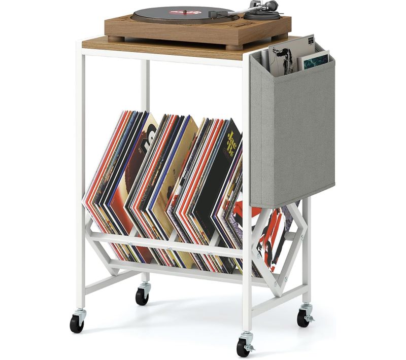 Meuble Platine Vinyle à Roulette,petit Support Pour Tourne-disques Avec Poche(naturel)