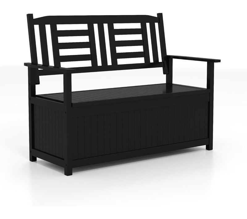 Banc De Jardin En Bois De Peuplie, Banc Coffre Exterieur 185 L, 123 X 68,5 X 96 Cm (noir)