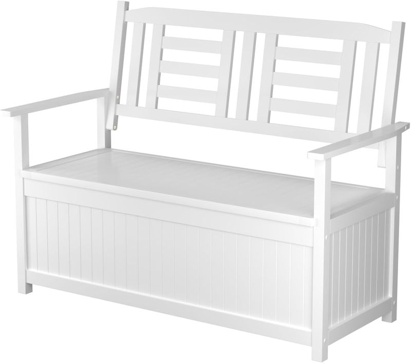 Banc De Jardin En Bois De Peuplie, Banc Coffre Exterieur 185 L, 123 X 68,5 X 96 Cm (blanc)