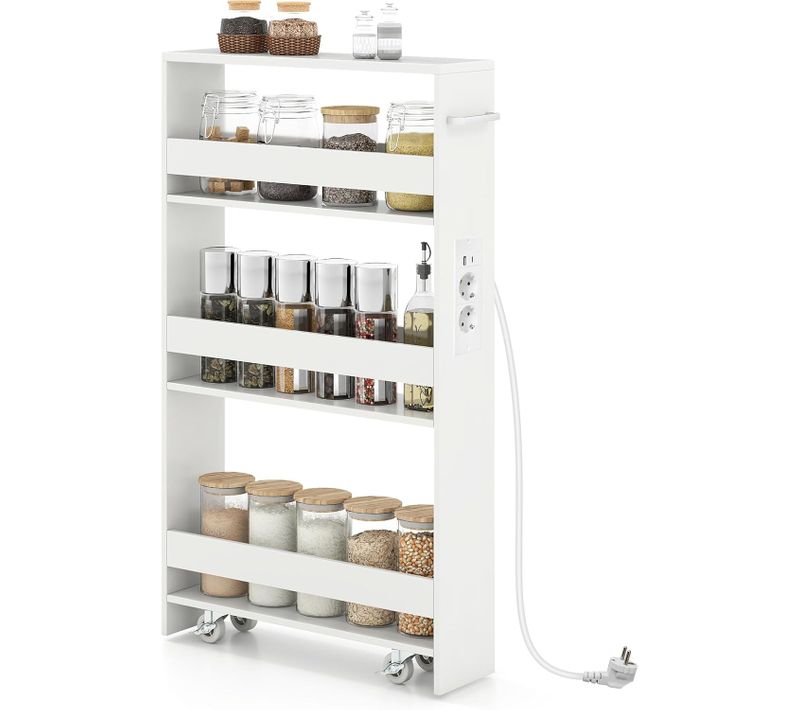 Chariot De Rangement Roulant 13 Cm, Mltiprise Avec Ports USB, Desserte De Cuisine (blanc)