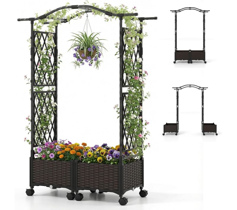 Jardinière Avec 2 Treillis Latéraux Toit Suspendu, Lit De Jardin Surélevé (marron)