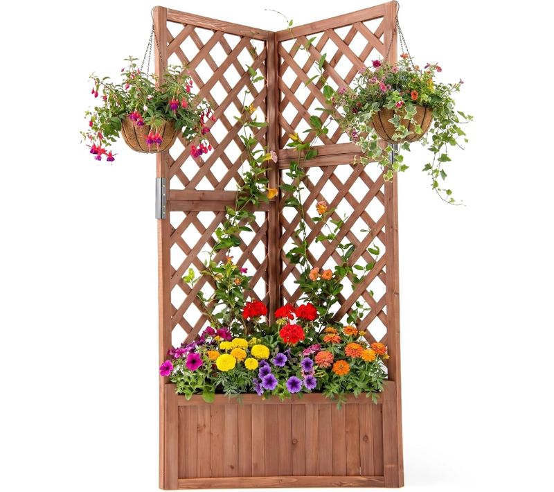 Jardinière Avec Treillis En Bois Avec Trou De Drainage,bac à Fleurs Surélevé(brun)