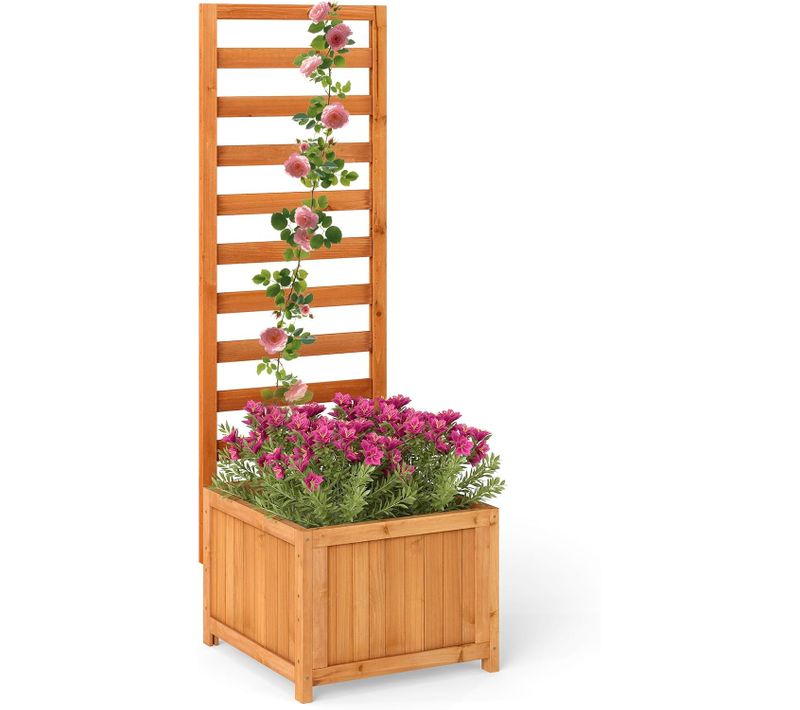 Jardinière Avec Treillis En Bois 123 Cm, Bac à Fleurs Surélevé Pour Plante, Orange
