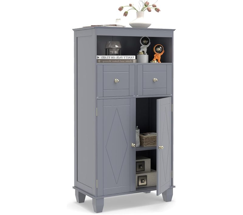 Meuble Salle De Bain,meuble De Rangement Avec 2 Tiroirs Et Placard à 2 Portes,étagère Réglable,gris