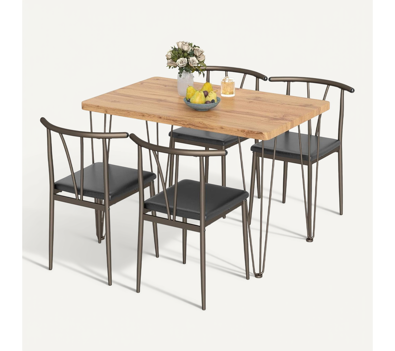 Table à Manger Bois Avec 4 Chaises, Ensemble Table Et 4 Chaise Avec Assise Rembourrée En Simili