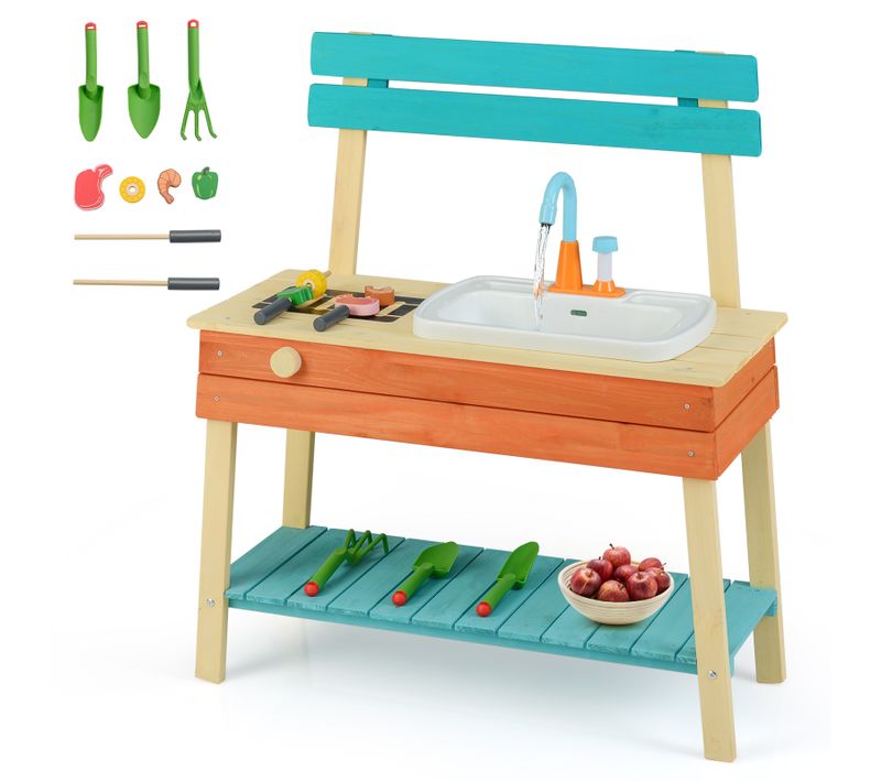 Cuisine Extérieure Enfant Avec Grille De Barbecue, Système De Circulation D'eau, Cuisine En Bois