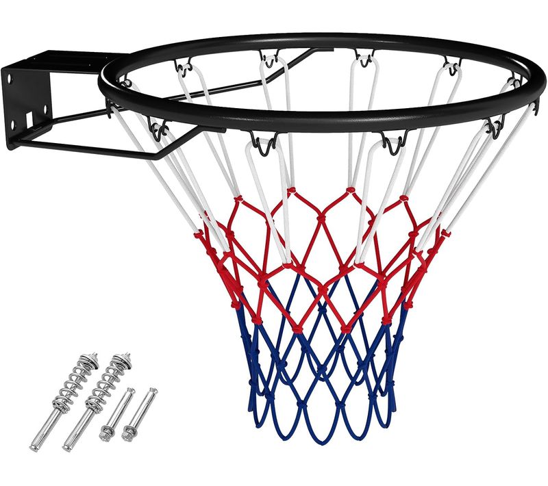 Anneau De Basket-ball 45 Cm, Panier De Basket Mural Robuste Avec Doubles Ressorts et Filet, Noir