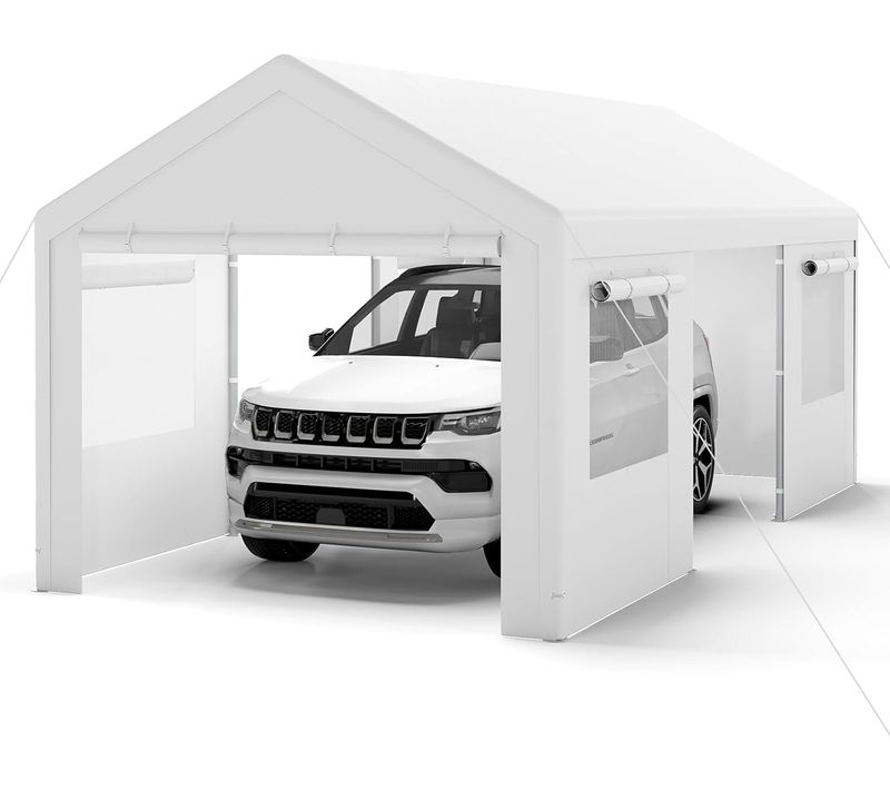 Abri De Voiture 363 X 600 Cm Structure Métallique Bâche Pe, Tente De Garage Avec Fenêtres (blanc)