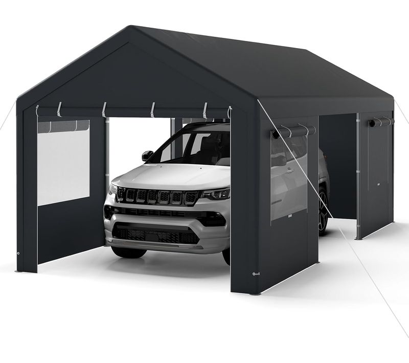 Abri De Voiture 305 X 586 Cm Structure Métallique Bâche Pe, Tente De Garage Avec Fenêtres (gris)