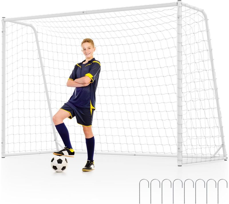 But De Football Exterieur, Cage De Foot Avec Cadre Métallique Robuste, Filet En Pe, Piquets
