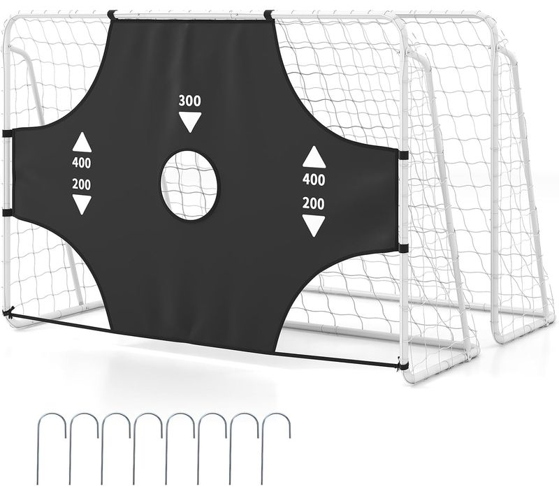 But De Football 2 En 1 De 215 X 152 Cm, Cage De Foot Avec Toile Cible Amovible 5 Zones De Cible