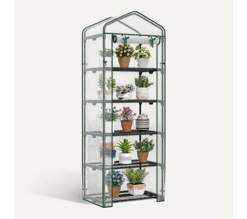 Serre De Jardin Avec 5 étagères, Mini Serre Extérieur Avec Housse En Pe, 69 X 48 X 190 Cm