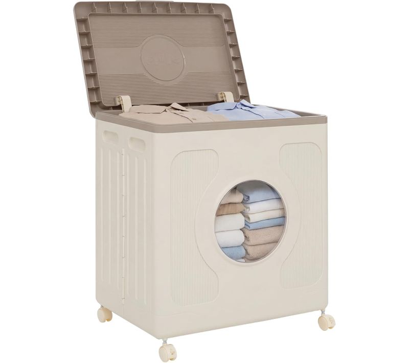 Boite Rangement Plastique Avec Couvercle 122l, Caisse Rangement Pliable, 4 Roulettes(gris)