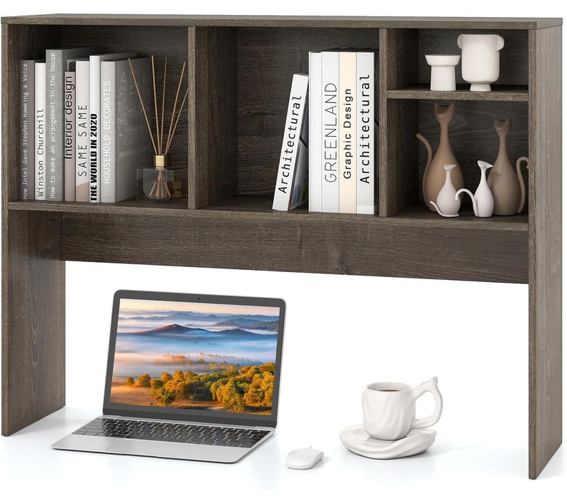 Étagère De Bureau En Bois,etagère De Rangement De Comptoir Avec 4 Compartiments,gris Vieilli