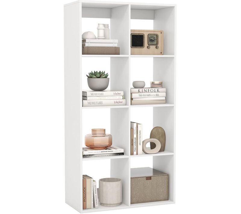 Étagère à 8 Cubes, Bibliothèque Moderne Avec Barrière Arrière Et Kits Anti-basculement