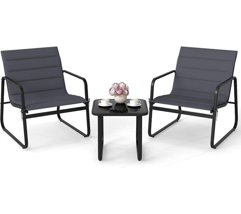 Ensemble Bistrot Pour Patio 3 Pièces,table Et Chaises Avec Coussins Amovibles Et Plateau En Verre